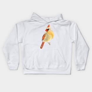 FEMALE CARDINAL - Yellow, Red, & Orange Watercolor Design Kids Hoodie